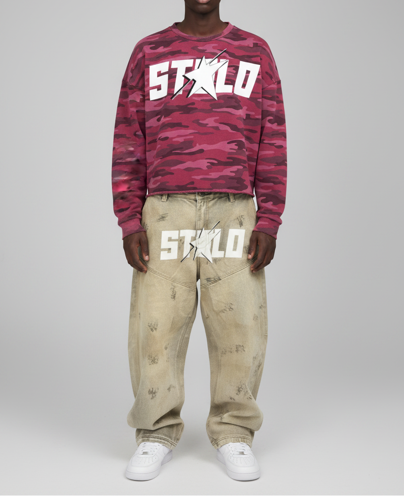 Stolo Clothing Co Starchild ROSE CAMO Cropped Heavyweight Crewneck Sweatshirt (420 GSM)
