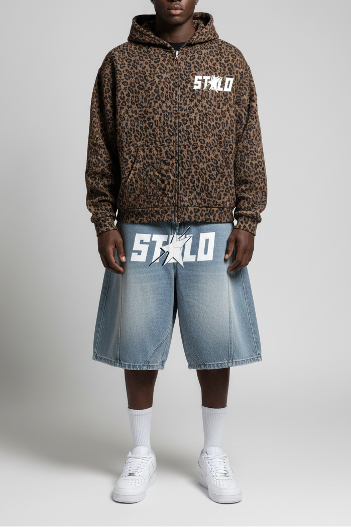 Stolo Clothing Co STARCHILD Leopard Print Waffle Texture Double Zip Up Hoodie