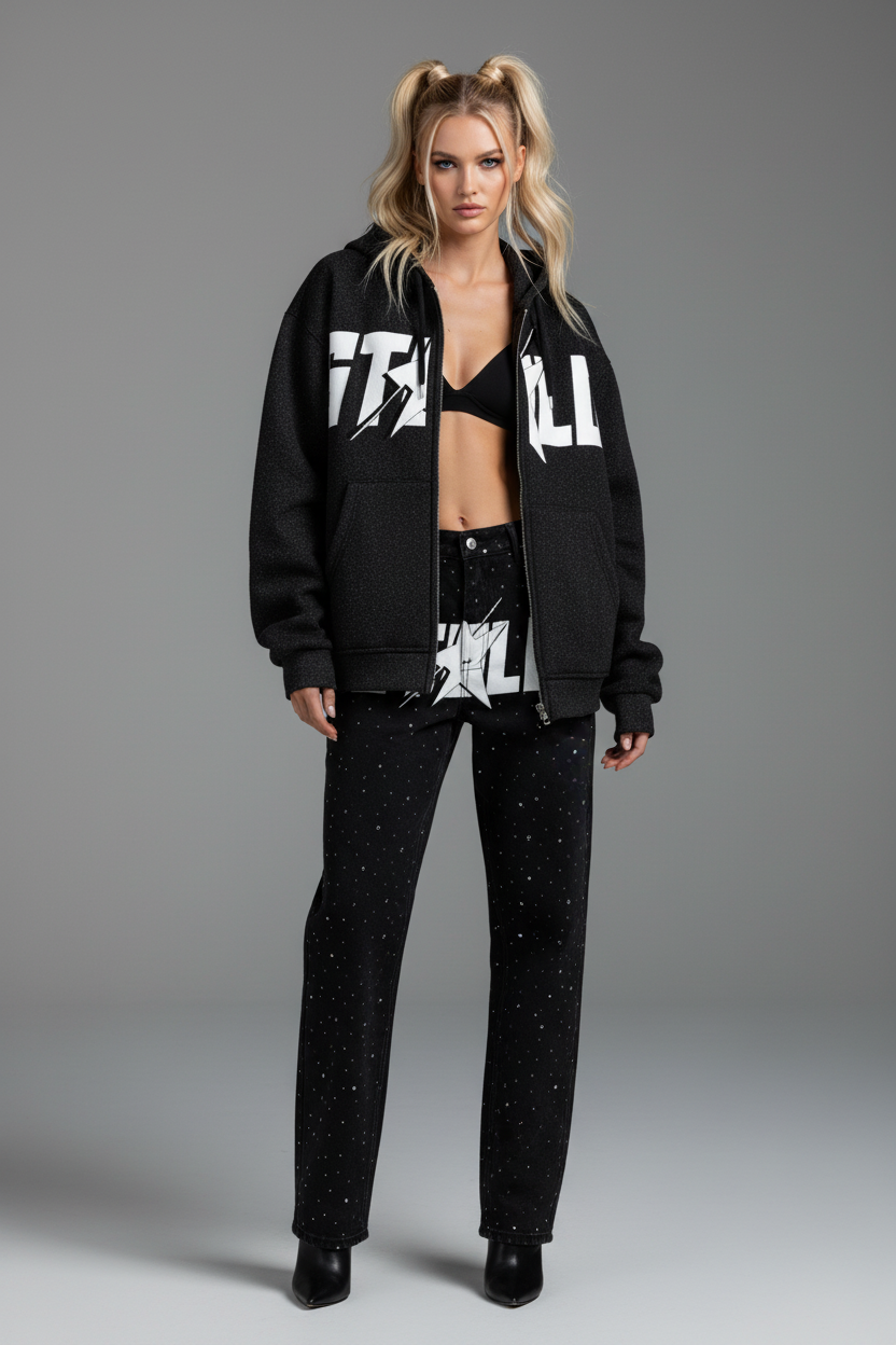 Stolo Clothing Co Starchild Reborn Diamond Dust Full Zip Boxy Hoodie
