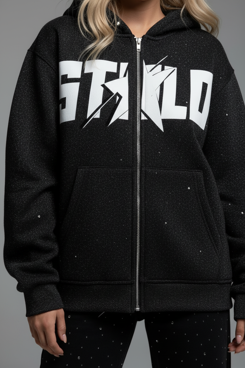 Stolo Clothing Co Starchild Reborn Diamond Dust Full Zip Boxy Hoodie