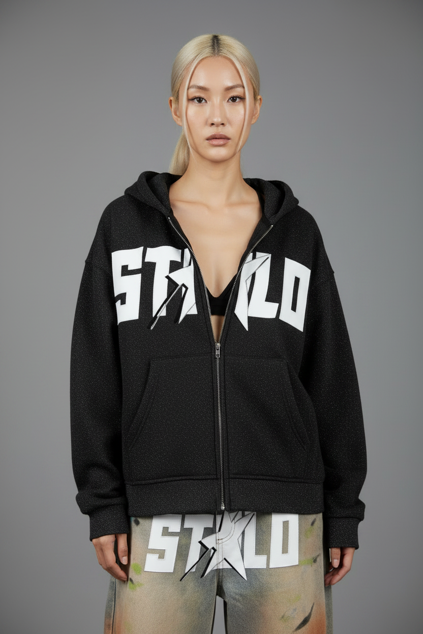 Stolo Clothing Co Starchild Reborn Diamond Dust Full Zip Boxy Hoodie