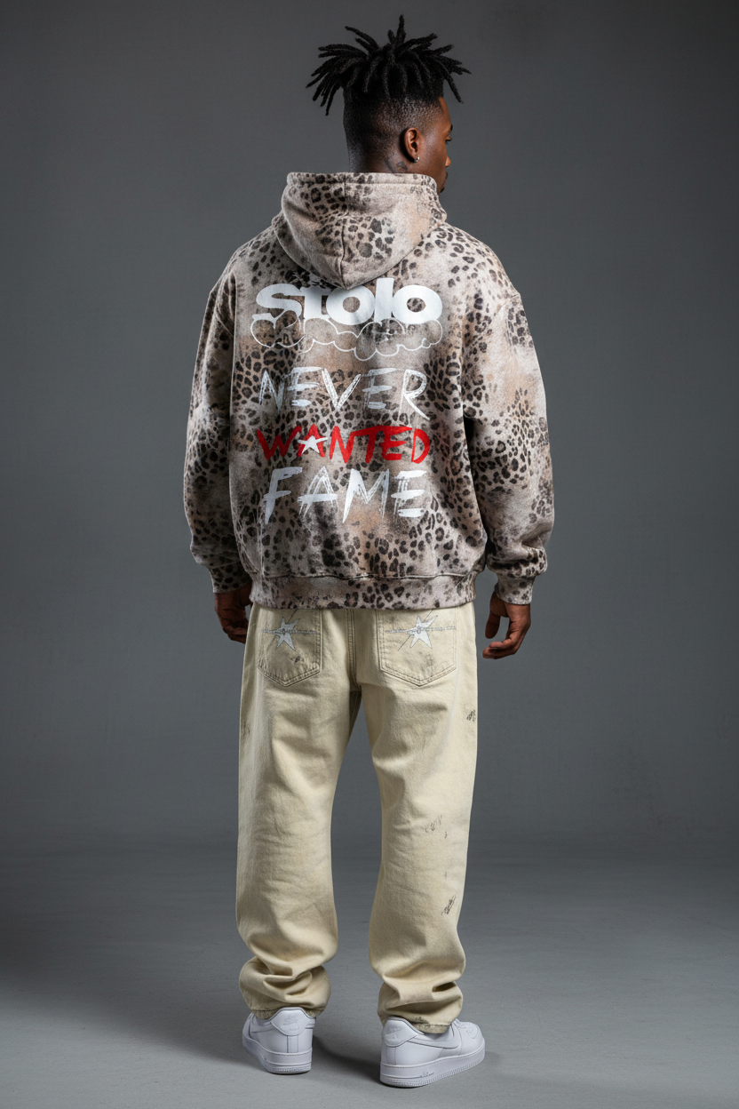 Stolo Clothing Co SKATE X R.T.K NEVER WANTED FAME Vintage Wash Leopard Full Zip Hoodie