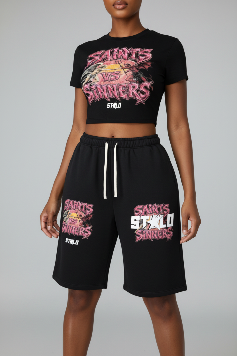 Stolo Clothing Co SAINTS VS SINNERS  3/4 LENGTH BAGGY SWEATPANTS (350GSM)