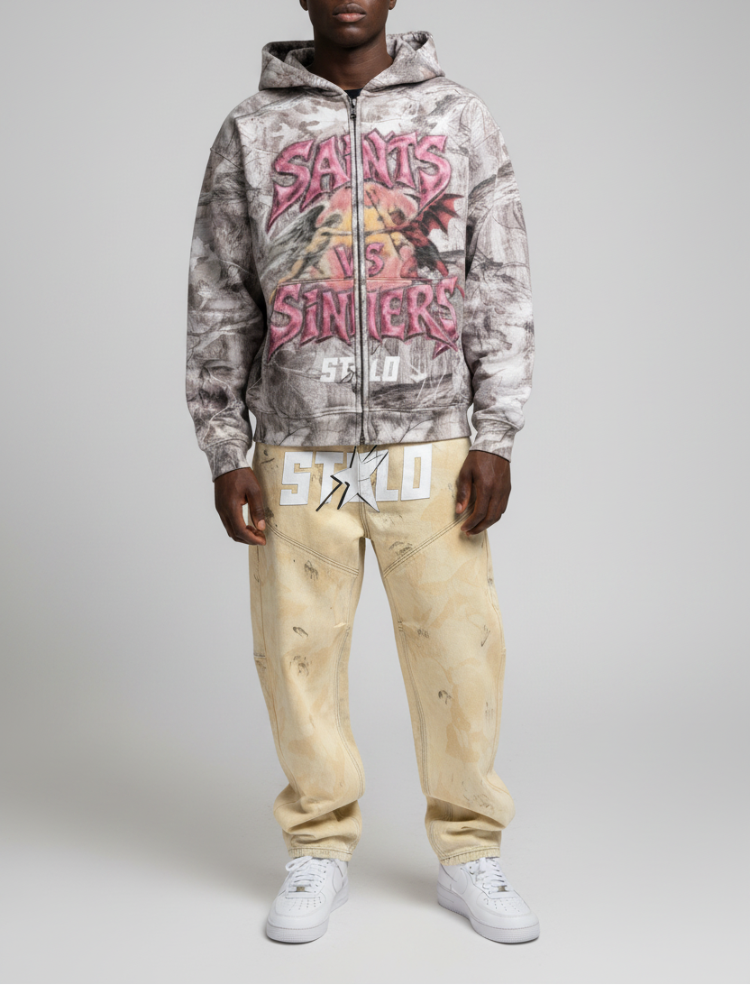 Stolo Clothing Co Saints Vs Sinners Desert Camo Zip-Up Hoodie (340GSM)