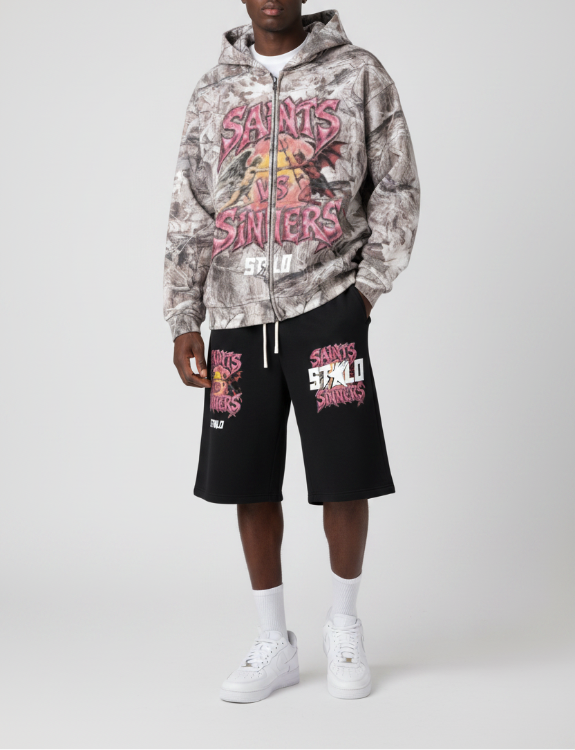 Stolo Clothing Co Saints Vs Sinners Desert Camo Zip-Up Hoodie (340GSM)