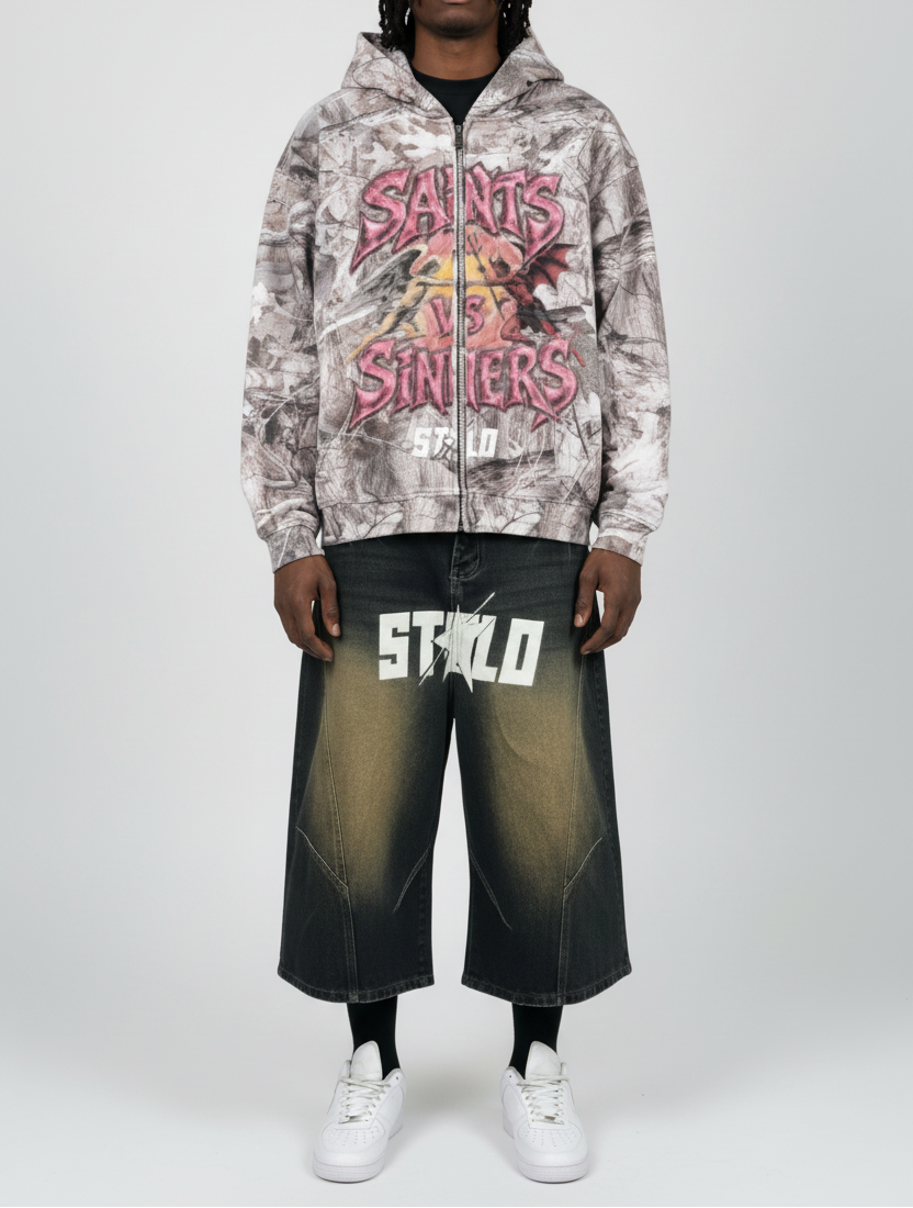 Stolo Clothing Co Saints Vs Sinners Desert Camo Zip-Up Hoodie (340GSM)