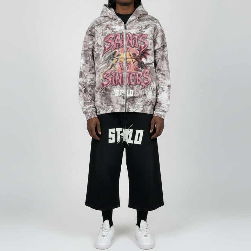 Stolo Clothing Co Saints Vs Sinners Desert Camo Zip-Up Hoodie (340GSM)