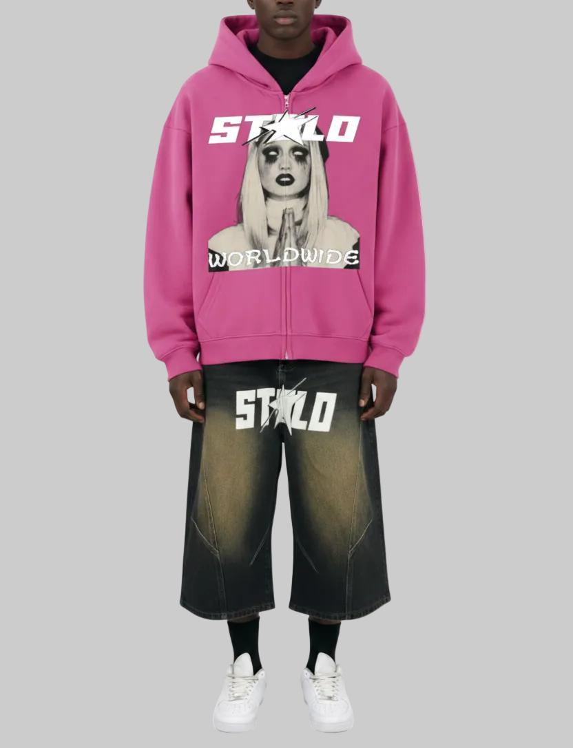 Stolo Clothing Co PREYING NUN Heavyweight Cropped Double Zip-Up Hoodie (460GSM)