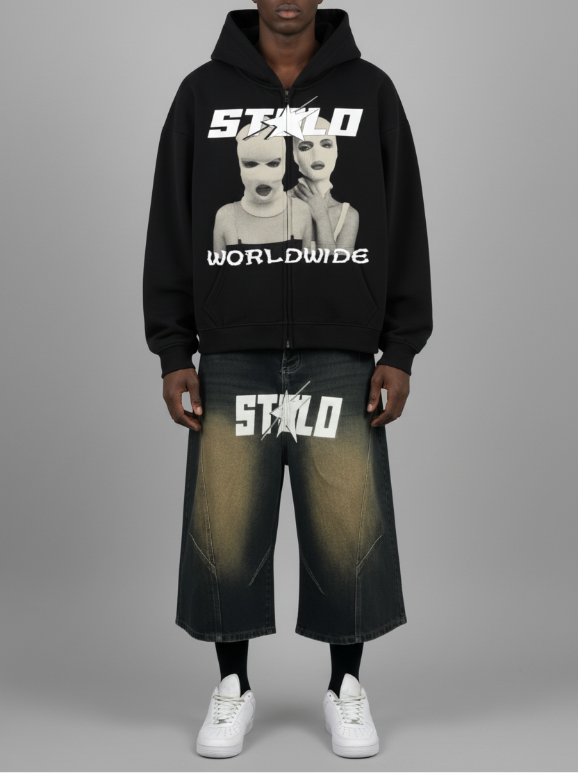 Stolo Clothing Co SKIED UP 2026 Heavyweight Cropped Double Zip-Up Hoodie (460GSM)