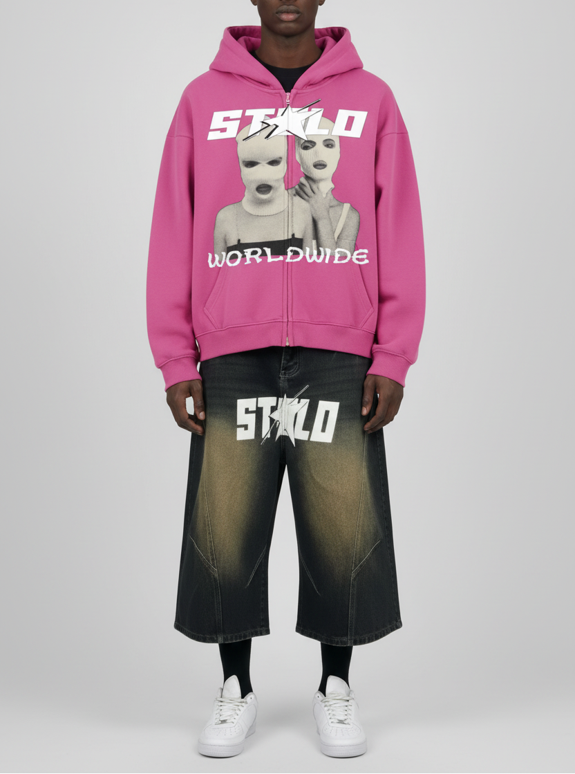 Stolo Clothing Co SKIED UP 2026 Heavyweight Cropped Double Zip-Up Hoodie (460GSM)