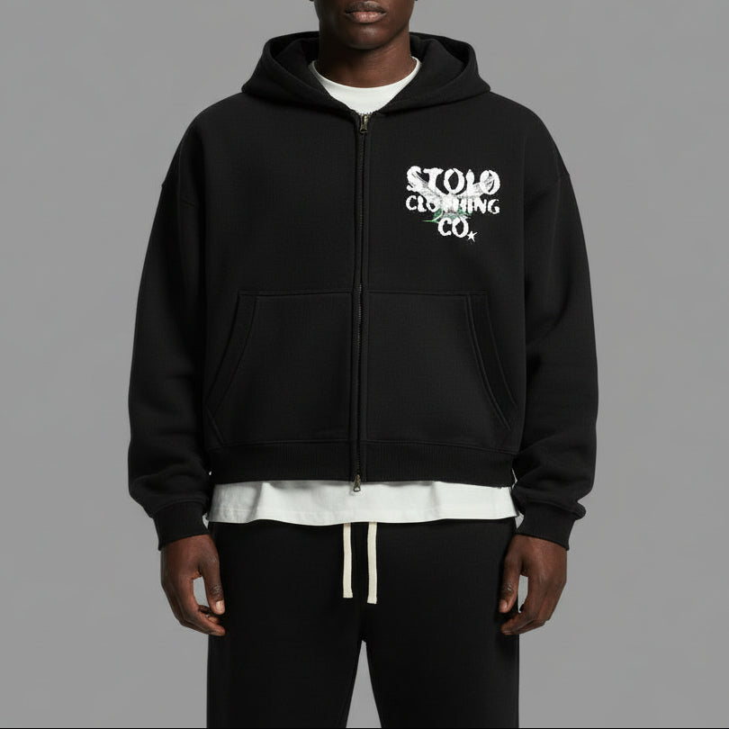 Stolo Clothing Co Birdies Classic Oversized Fleece Boxy Double Zip Up Hoodie