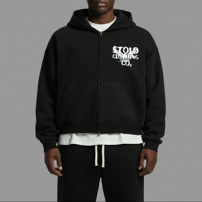 Stolo Clothing Co Birdies Classic Oversized Fleece Boxy Double Zip Up Hoodie