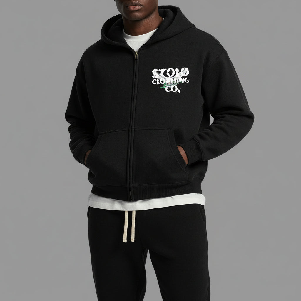 Stolo Clothing Co Birdies Classic Oversized Fleece Boxy Double Zip Up Hoodie