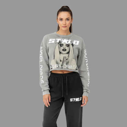 Stolo Clothing Co EVIL NUN X WORLD WIDE Washed Raw-Edge Cropped Heavyweight Tee