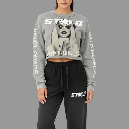 Stolo Clothing Co EVIL NUN X WORLD WIDE Washed Raw-Edge Cropped Heavyweight Tee