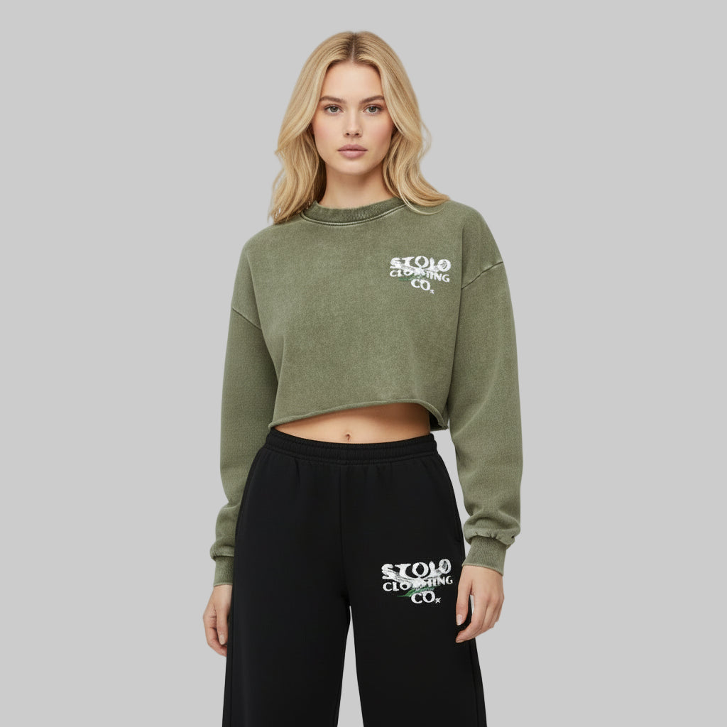 Stolo Clothing Co Birdies Washed Raw-Edge Cropped Heavyweight Tee