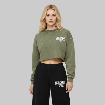 Stolo Clothing Co Birdies Washed Raw-Edge Cropped Heavyweight Tee