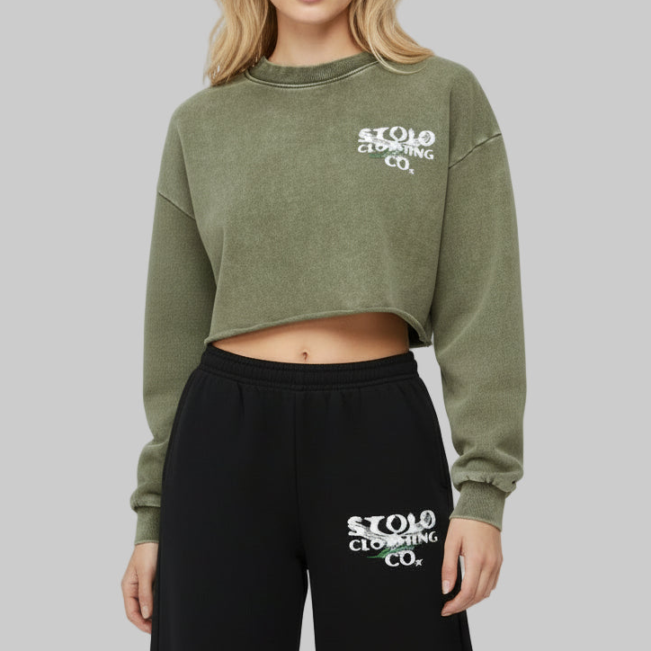 Stolo Clothing Co Birdies Washed Raw-Edge Cropped Heavyweight Tee