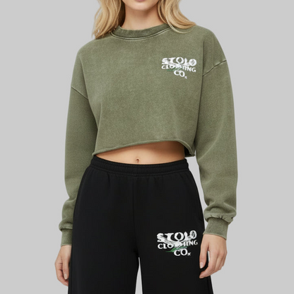 Stolo Clothing Co Birdies Washed Raw-Edge Cropped Heavyweight Tee