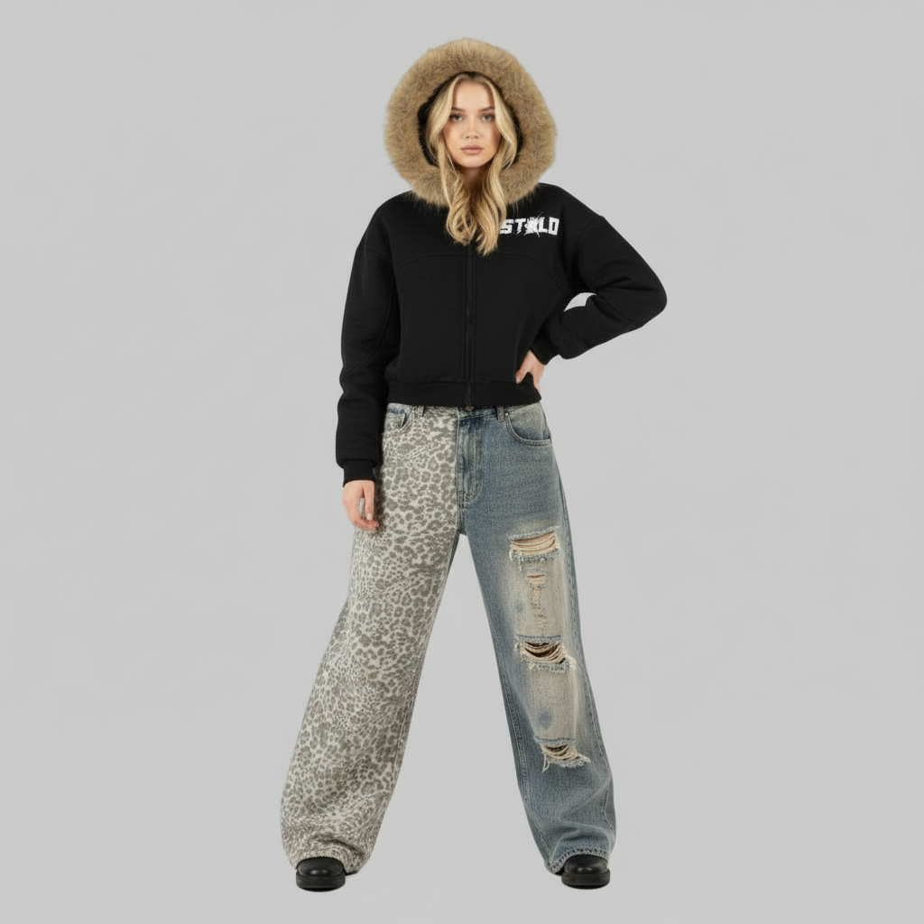 Stolo Clothing Co STARCHILD Sun Faded Boxy Detachable Fur Hoodie