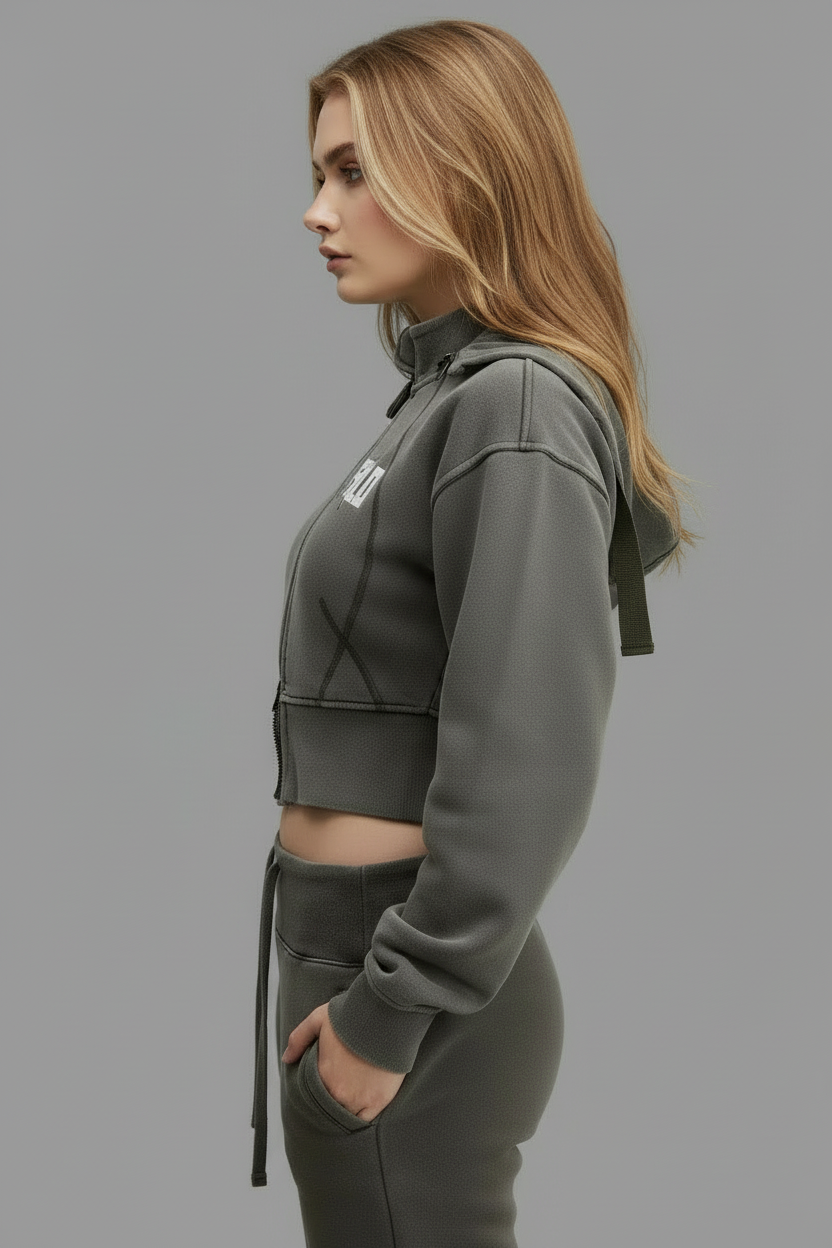 Stolo Clothing Co STARCHILD Vintage Washed Fleece Cropped Double Zip Up Detachable Hoodie