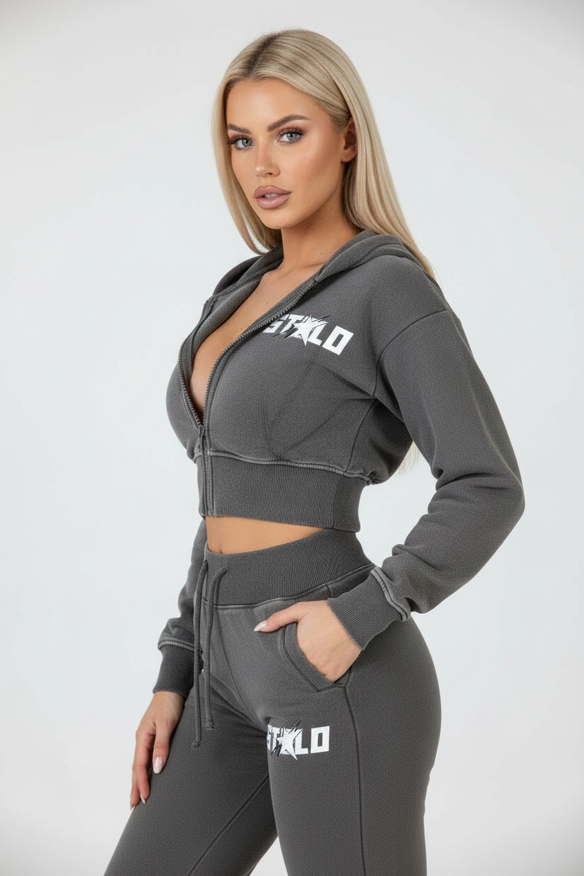 Stolo Clothing Co STARCHILD Vintage Washed Fleece Cropped Double Zip Up Detachable Hoodie