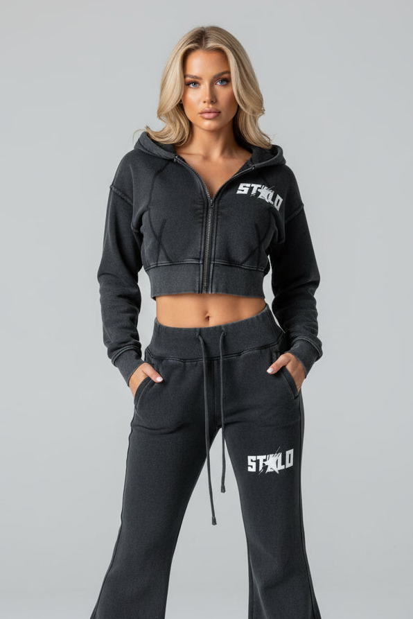 Stolo Clothing Co STARCHILD Vintage Washed Fleece Cropped Double Zip Up Detachable Hoodie