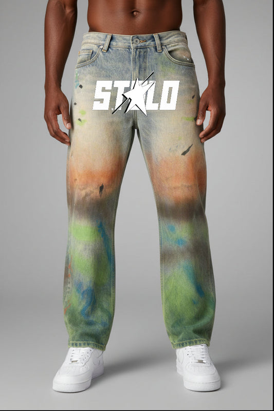 Stolo Clothing Co STARCHILD Paint-Splatter Vintage Distressed Unisex Baggy Denim Jeans