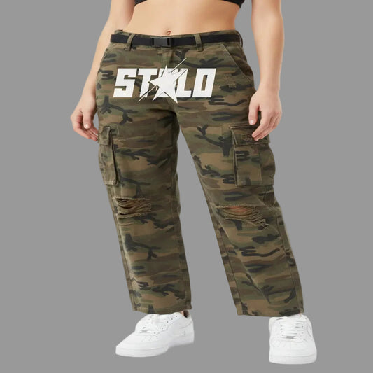 Stolo Clothing Co STARCHILD Camouflage Distressed Baggy Cargo Pants w/ Belt