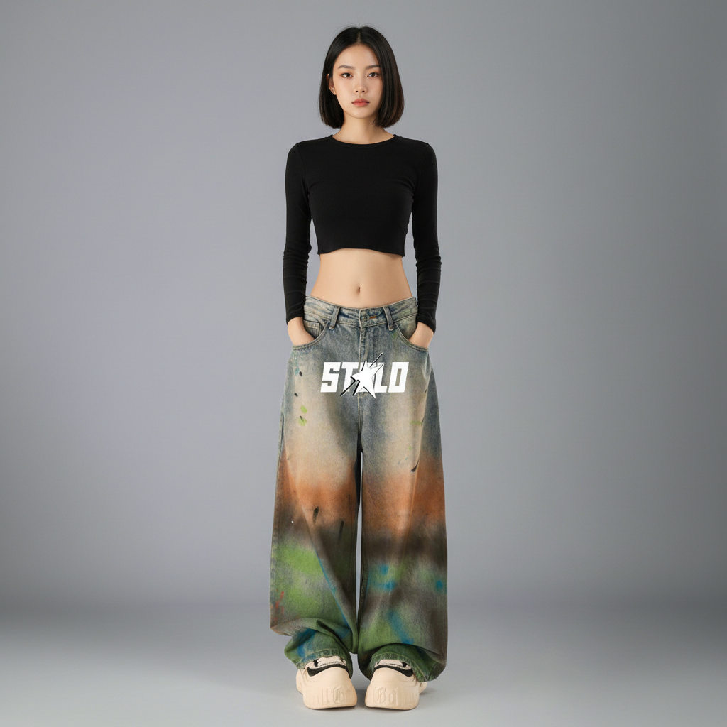 Stolo Clothing Co STARCHILD Paint-Splatter Vintage Distressed Unisex Baggy Denim Jeans