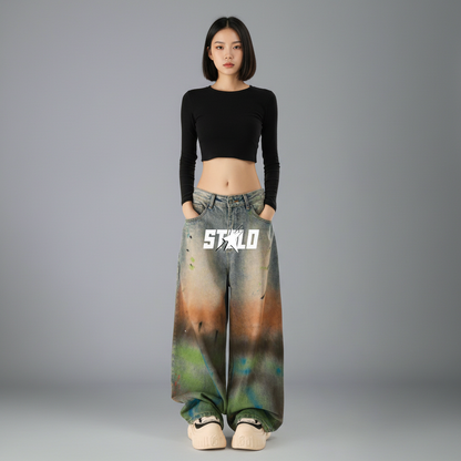 Stolo Clothing Co STARCHILD Paint-Splatter Vintage Distressed Unisex Baggy Denim Jeans