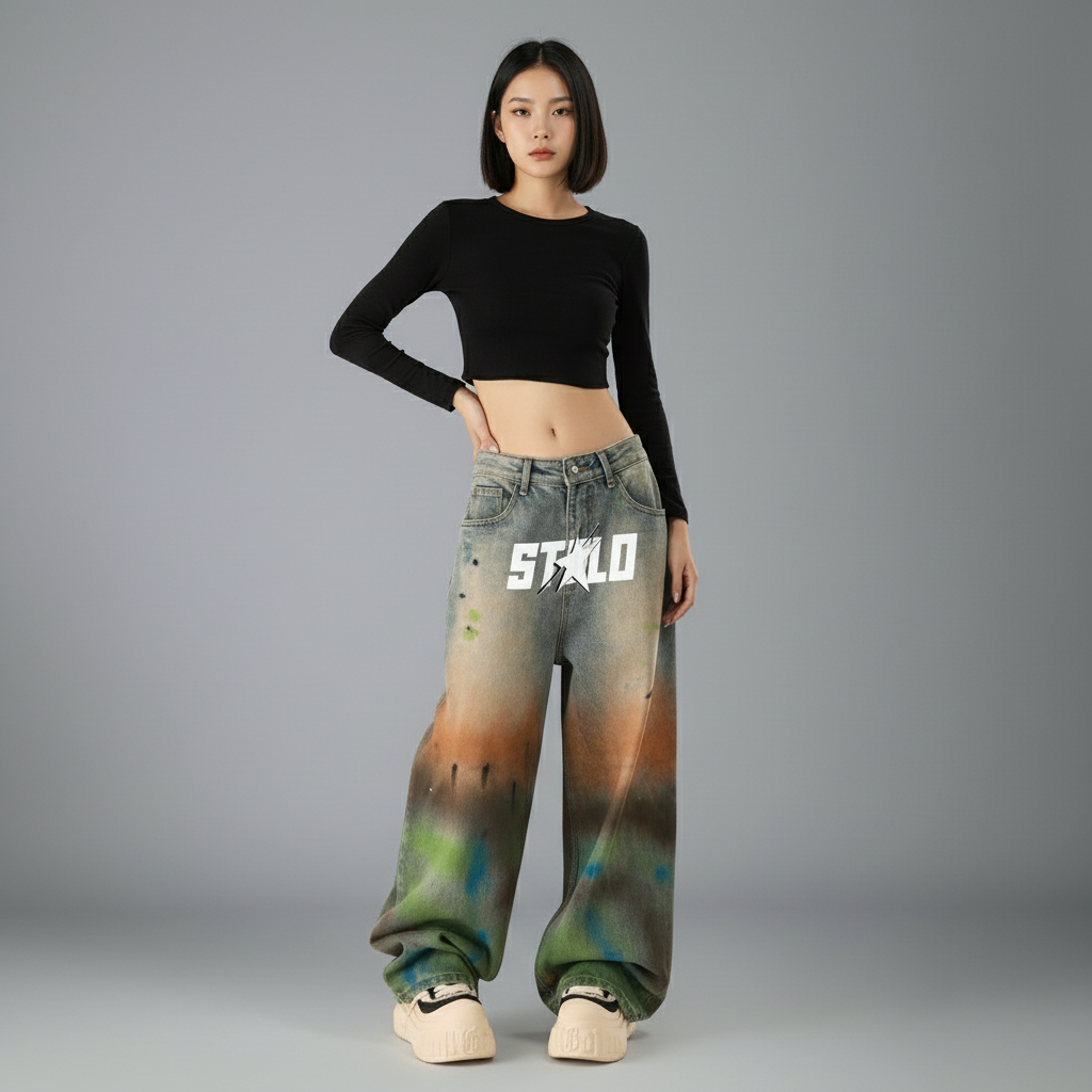 Stolo Clothing Co STARCHILD Paint-Splatter Vintage Distressed Unisex Baggy Denim Jeans