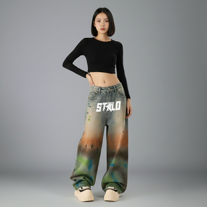 Stolo Clothing Co STARCHILD Paint-Splatter Vintage Distressed Unisex Baggy Denim Jeans