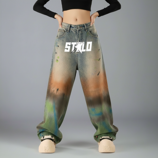 Stolo Clothing Co STARCHILD Paint-Splatter Vintage Distressed Unisex Baggy Denim Jeans