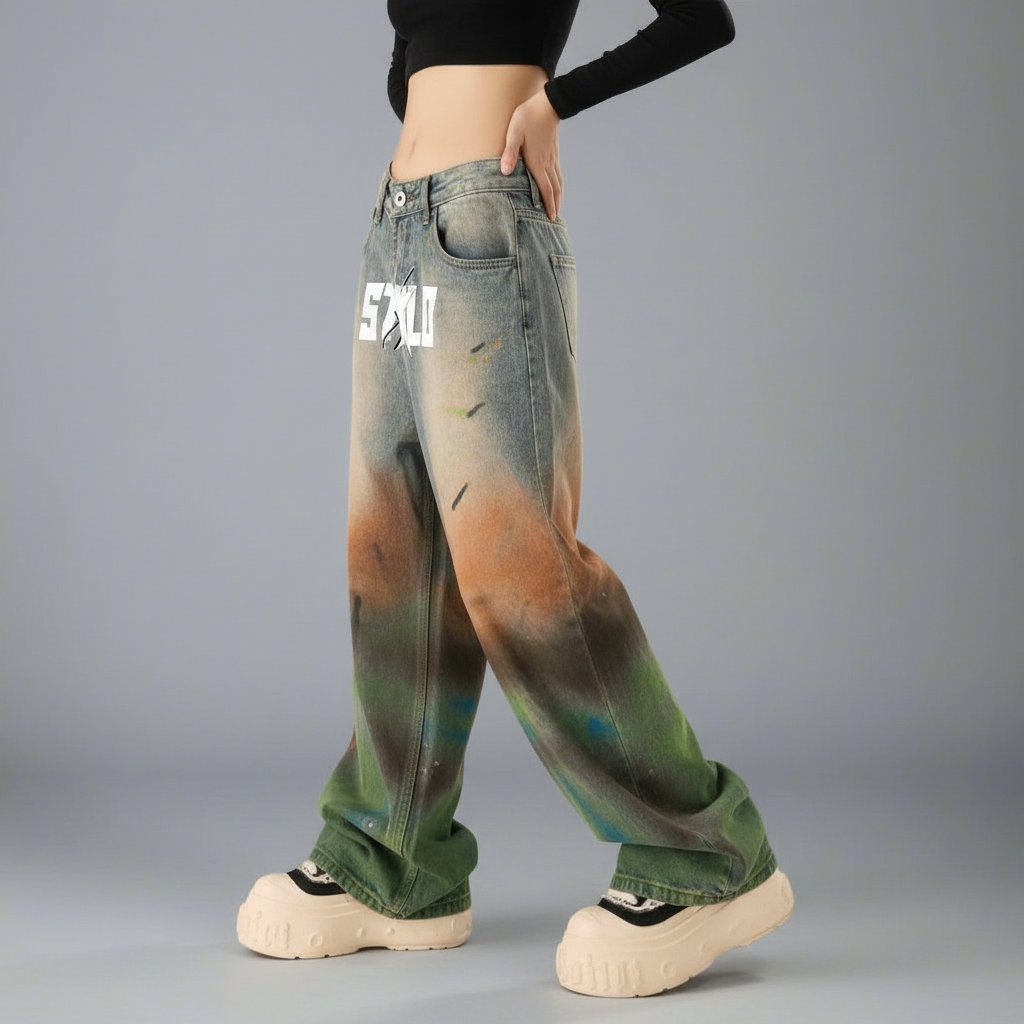 Stolo Clothing Co STARCHILD Paint-Splatter Vintage Distressed Unisex Baggy Denim Jeans