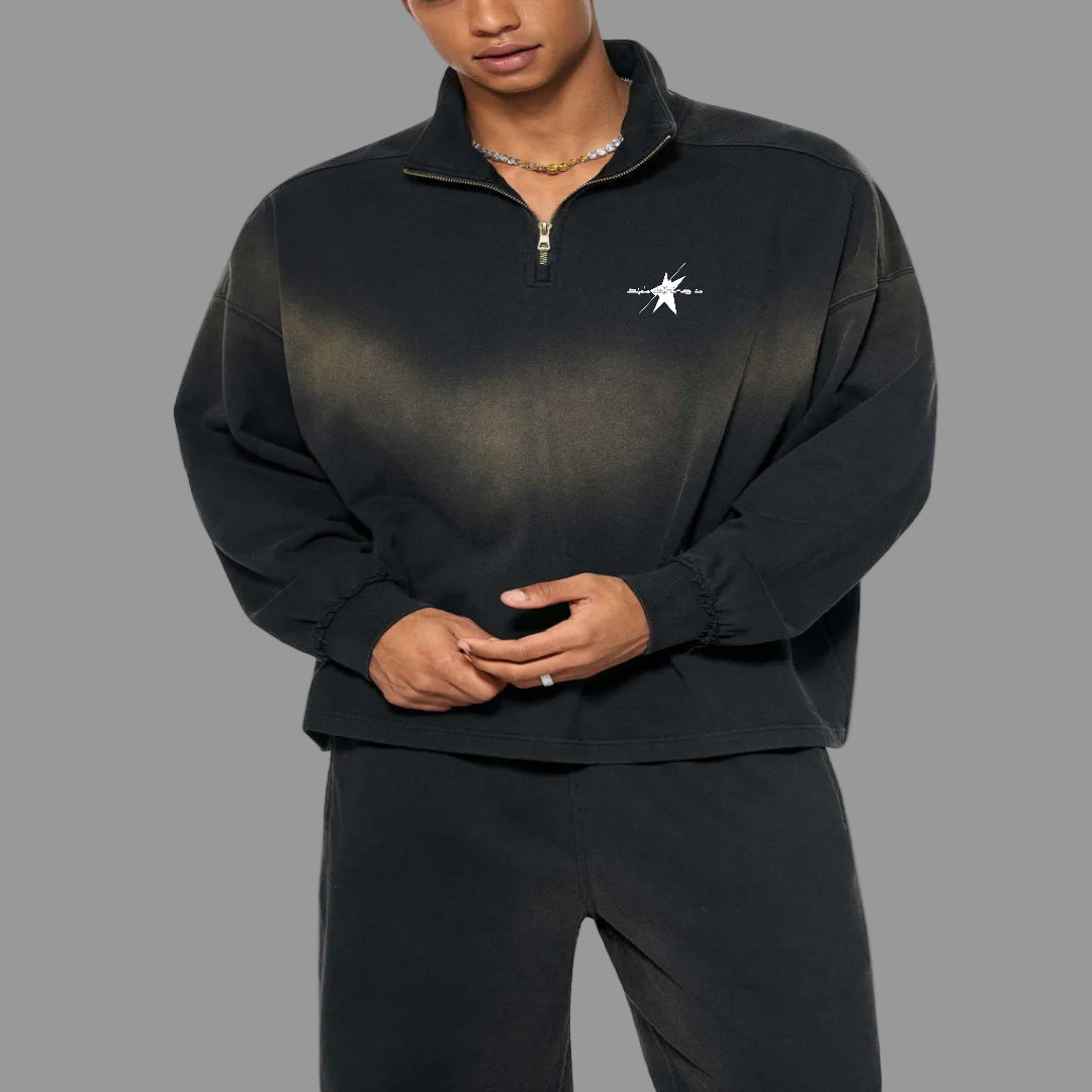 Stolo Clothing Co LOGO Sun Fade Raw Edge Quarter-Zip Sweatshirt