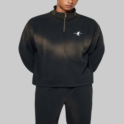 Stolo Clothing Co LOGO Sun Fade Raw Edge Quarter-Zip Sweatshirt