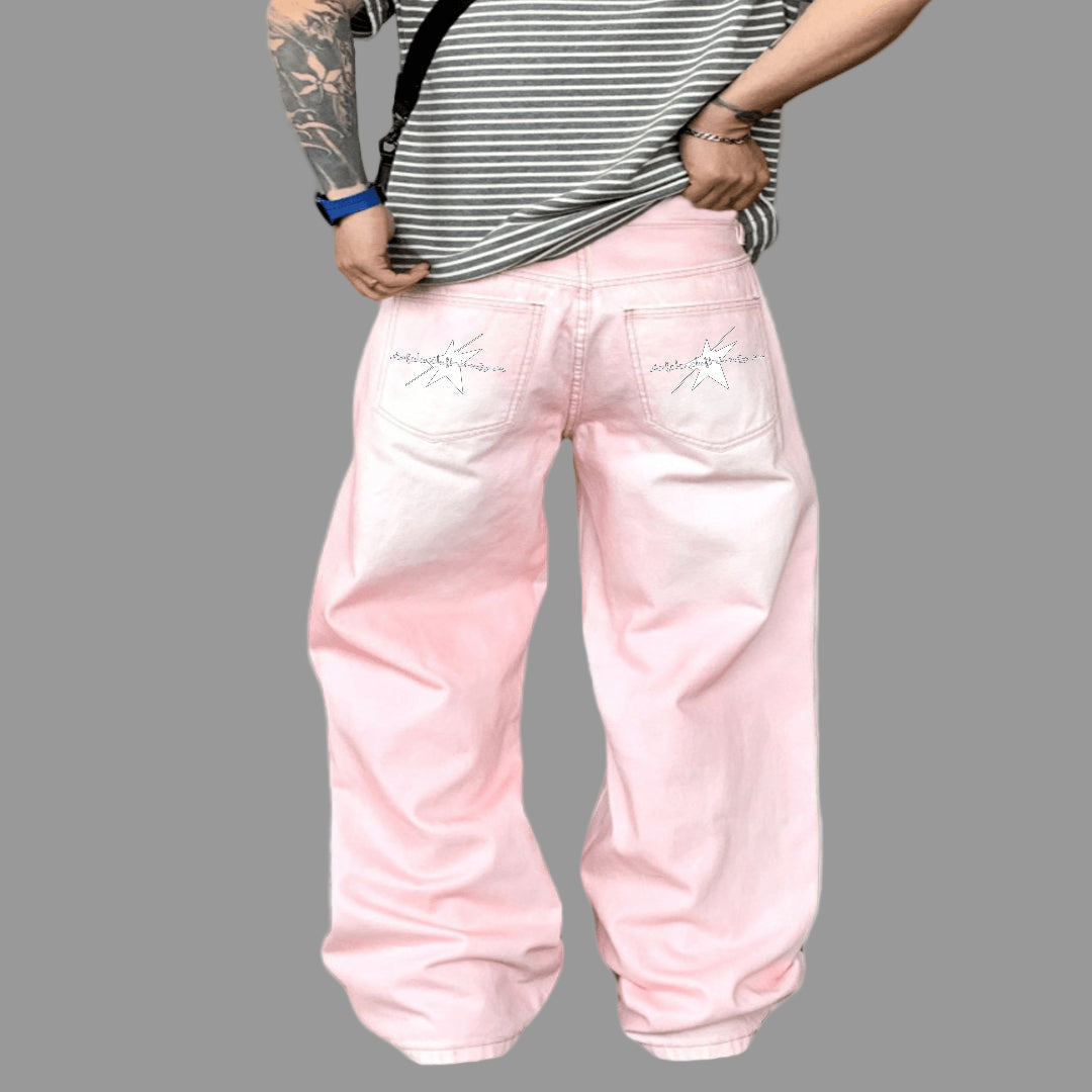 Stolo Clothing Co STARCHILD PINK & GREEN Baggy Straight-Leg Washed Denim Jeans
