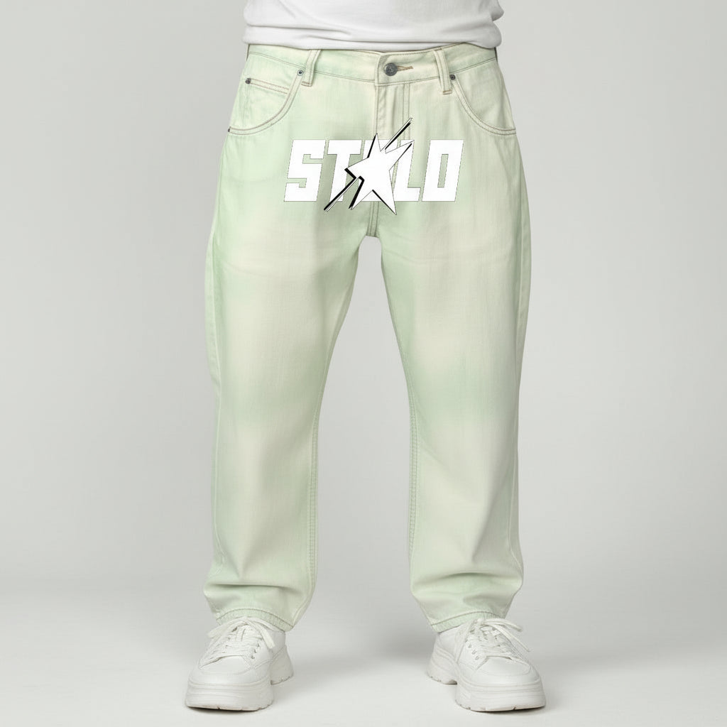 Stolo Clothing Co STARCHILD PINK & GREEN Baggy Straight-Leg Washed Denim Jeans
