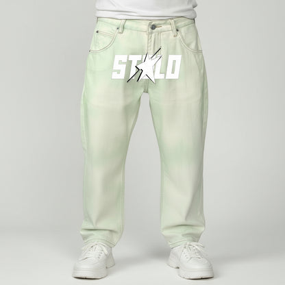 Stolo Clothing Co STARCHILD PINK & GREEN Baggy Straight-Leg Washed Denim Jeans