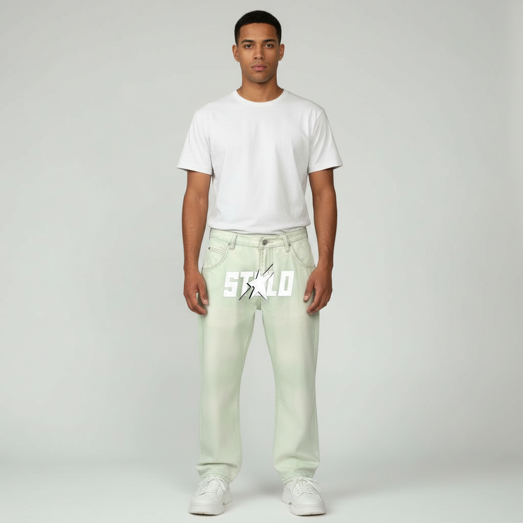 Stolo Clothing Co STARCHILD PINK & GREEN Baggy Straight-Leg Washed Denim Jeans