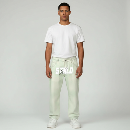 Stolo Clothing Co STARCHILD PINK & GREEN Baggy Straight-Leg Washed Denim Jeans