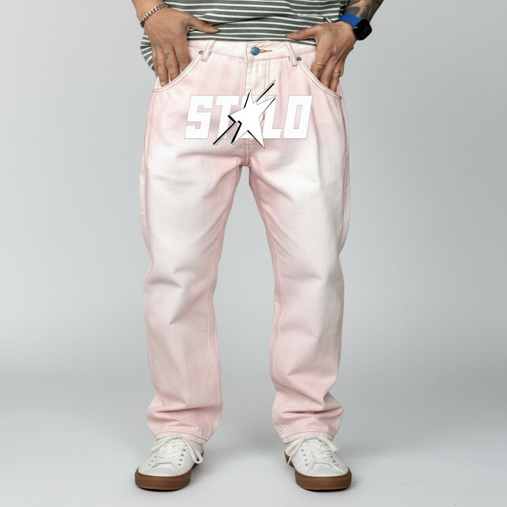 Stolo Clothing Co STARCHILD PINK & GREEN Baggy Straight-Leg Washed Denim Jeans