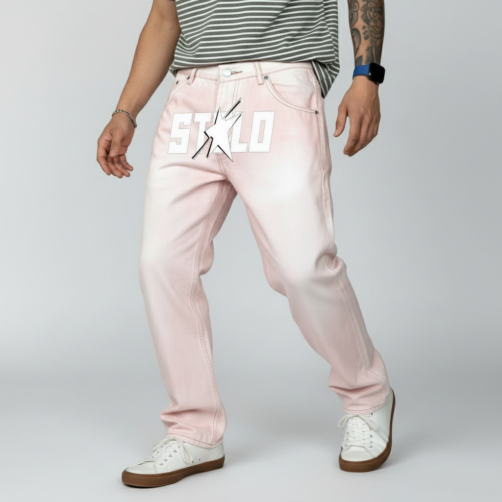Stolo Clothing Co STARCHILD PINK & GREEN Baggy Straight-Leg Washed Denim Jeans