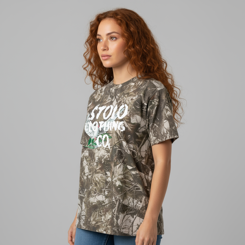 Stolo Clothing Co Birdies Cropped Tree Print Camo Tee