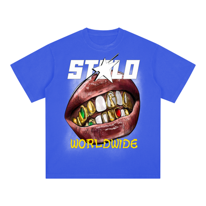 Stolo Clothing Co SMILE Monkey Washed Drop Shoulder Tee [BLUE]