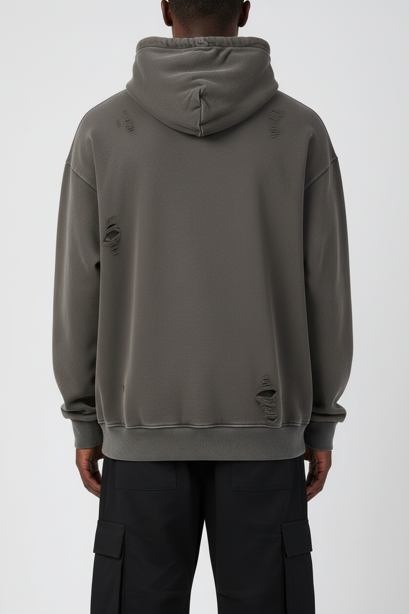 Stolo Clothing Co LOGO Distressed Snow Washed Panel Pocket Hoodie