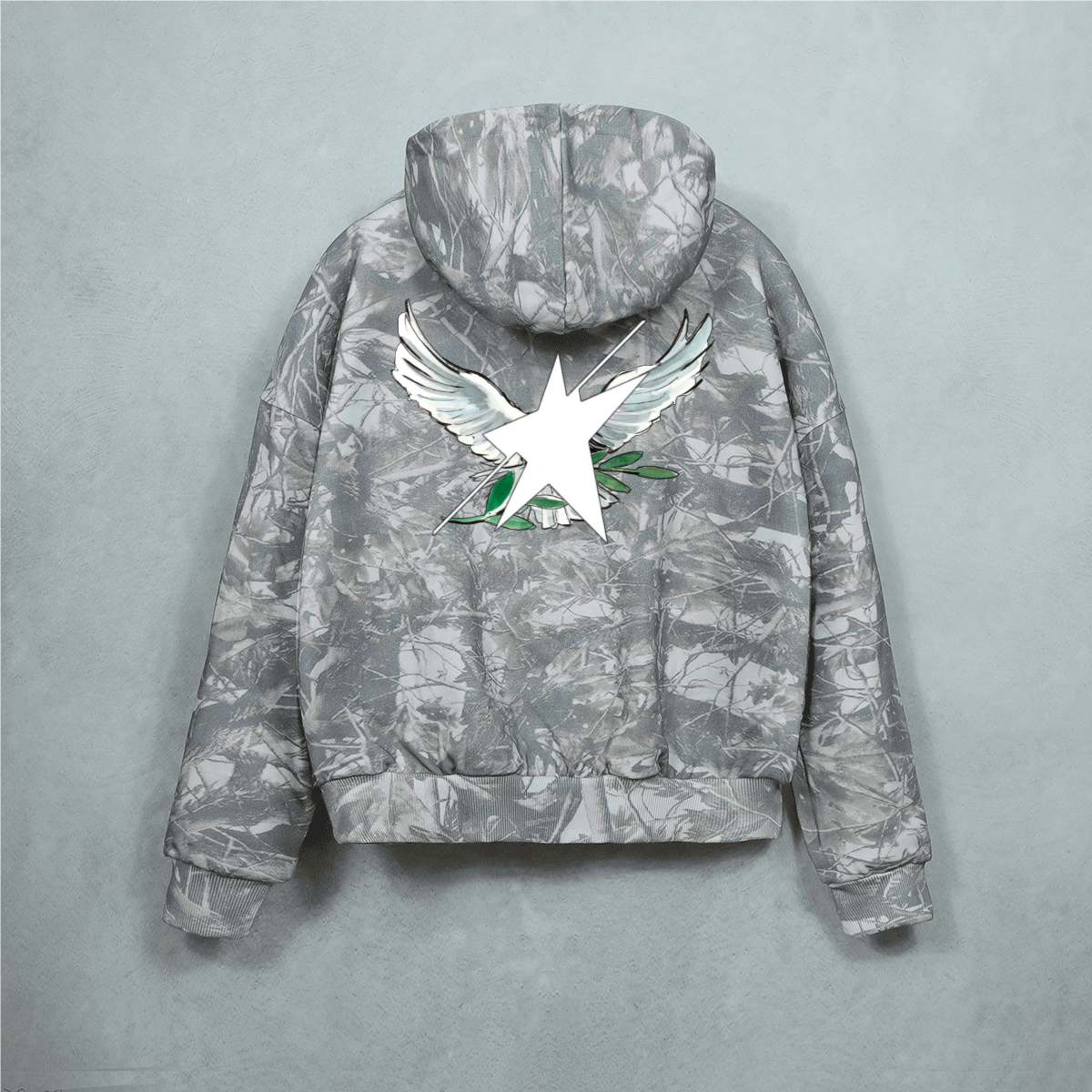 Stolo Clothing Co Birdies Tree Print Camo Heavyweight Cropped French Terry Hoodie