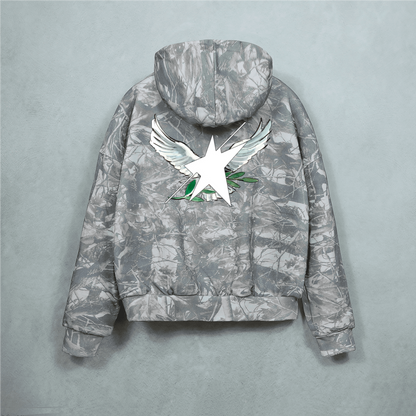 Stolo Clothing Co Birdies Tree Print Camo Heavyweight Cropped French Terry Hoodie