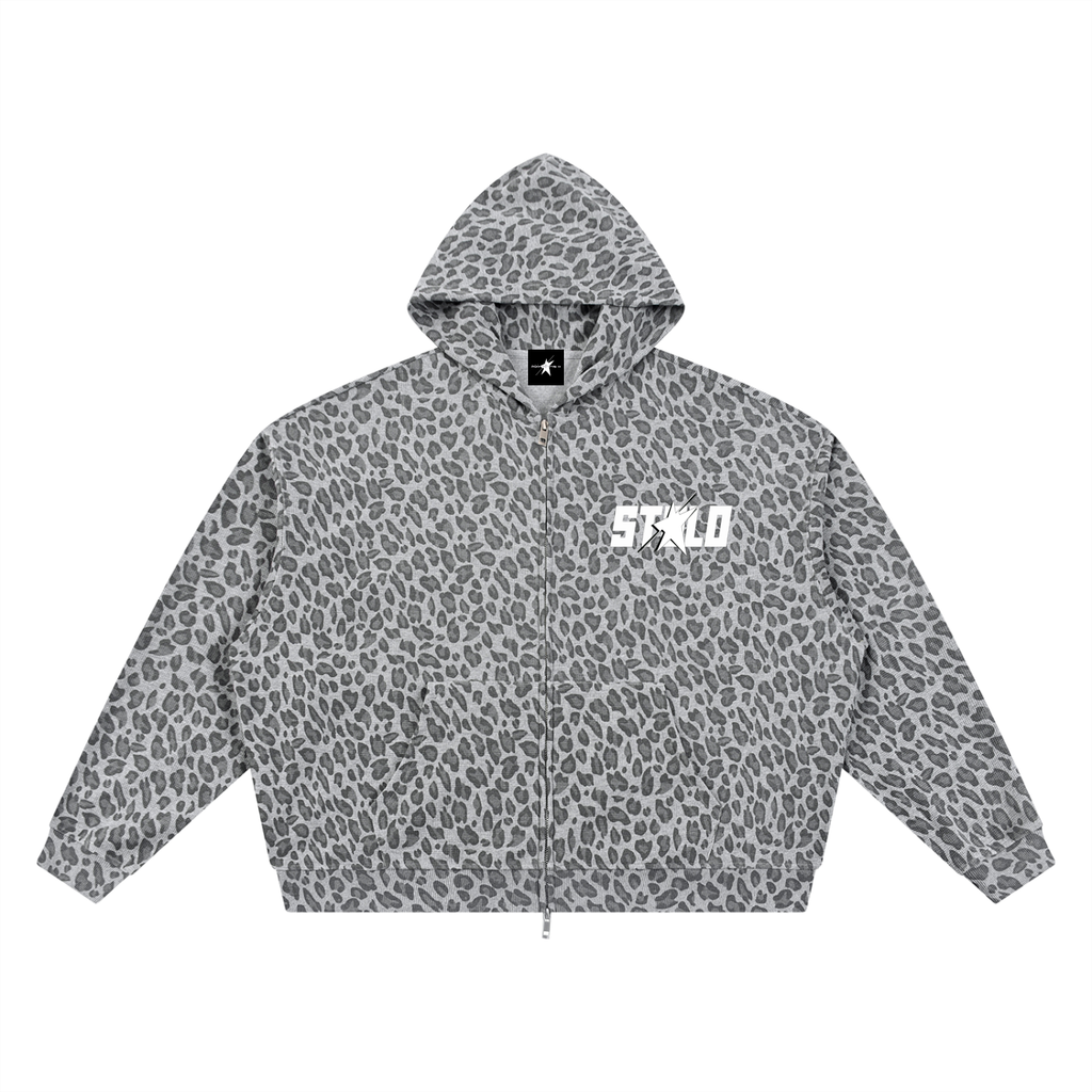 Stolo Clothing Co STARCHILD Leopard Print Waffle Texture Double Zip Up Hoodie